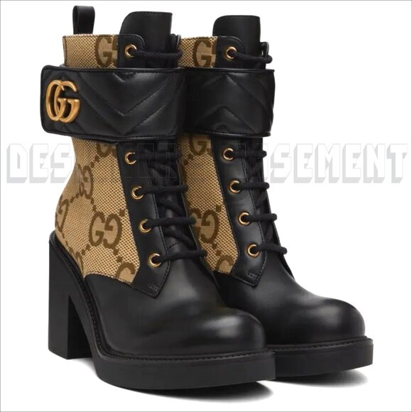 Gucci Shoes - Gucci 41 Original GG MARMONT Matelasse quilted Leather heel ankle Lace-Up Boots